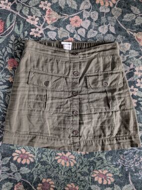 Button-Front Olive Green Utility Skort with Flap Pockets